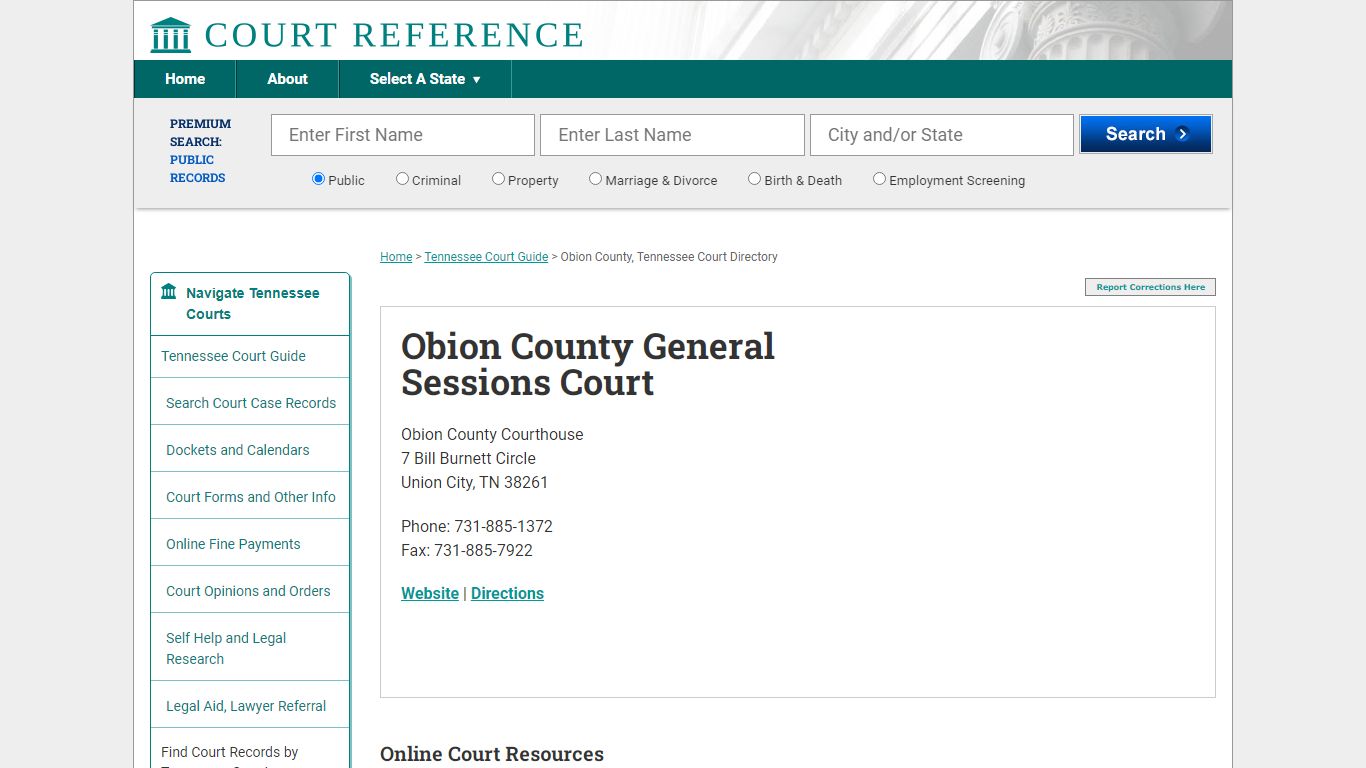 Obion County General Sessions Court - Courtreference.com